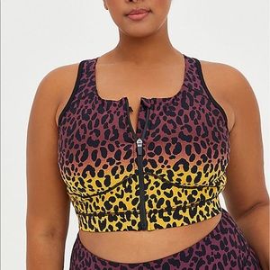 Zip Front Wicking Active Sports Bra Ombré Leopard